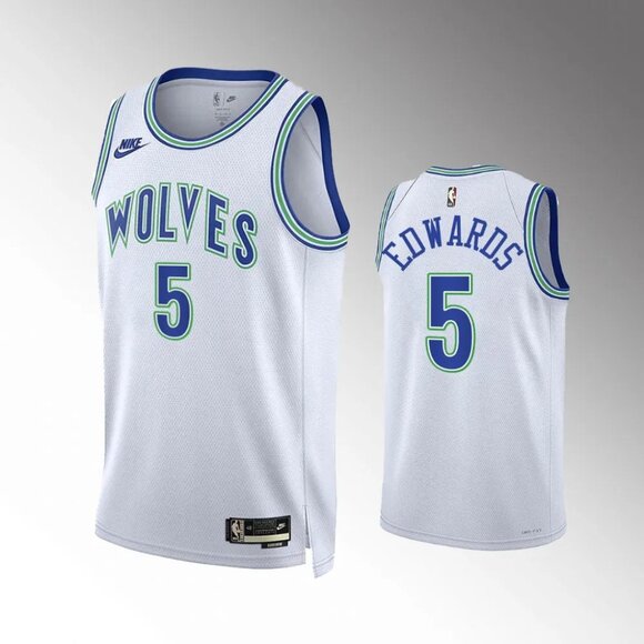 Other - 5 Anthony Edwards White Blue Stitched Jersey